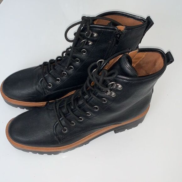 Indigo Rd Irisay Black Lace Up Combat Hiker Leather Boots Size 8,5 - Picture 1 of 12
